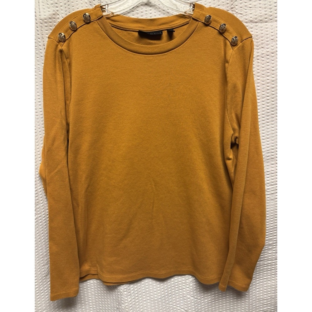 Rafaella Women's XL Mustard Long Sleeve Lightweight Sweater Button Embellished - Picture 1 of 11